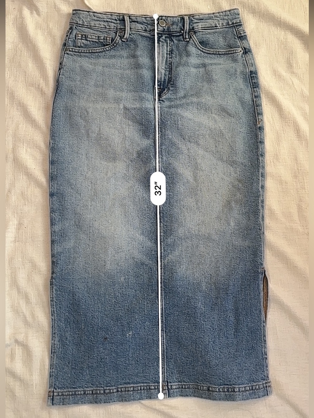 Good American Light Blue Denim Midi Skirt with Side Slits - Picture 8 of 8